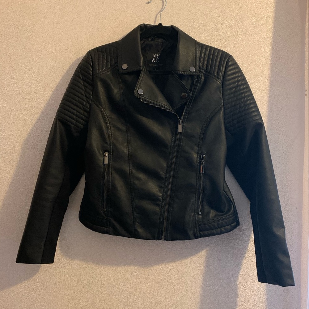 NY&C Biker Leather Jacket w Quilted Shoulder